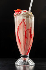 Dessert - Strawberry MilkShake with whipped cream - obrazy, fototapety, plakaty