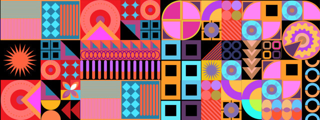Vector flat geometric retro colorful colourful background