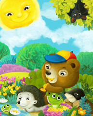 Fototapeta na wymiar cartoon fun scene forest animals friends together
