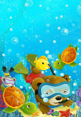 cartoon ocean scene coral reef forest animals diving