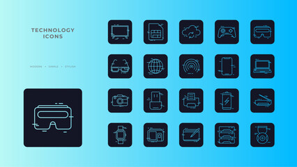Technology icon collection with black filled line outline style. internet, network, line, sign, business, set, computer. Vector Illustration