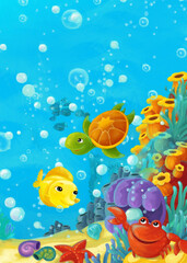 cartoon ocean scene coral reef forest animals diving