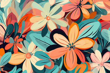 A bunch of colorful flowers on a blue background. Generative AI.
