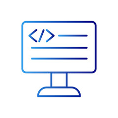 Coding technology icon with blue gradient outline style. computer, concept, isolated, identification, outline, business, product. Vector Illustration