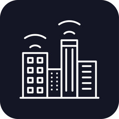 Smart city technology icon with black filled line outline style. connection, mobile, symbol, infrastructure, urban, iot, sign. Vector Illustration