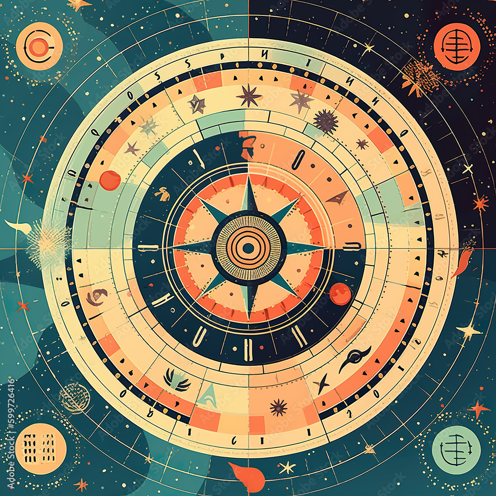 Poster a clock that is in the middle of a circle. generative ai.