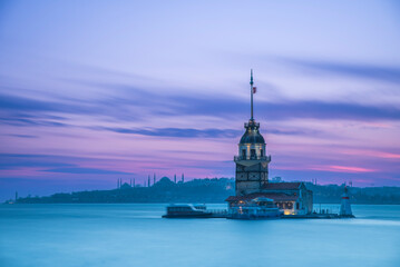 Maiden's Tower, built on an island in the Bosphorus, one of the architectural symbols of Istanbul and Turkey, and its photographs taken at sunset in different lights and colors