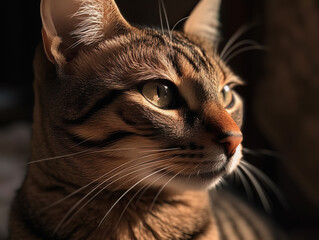 Cat face with beautiful eyes close up portrait. AI-generated image
