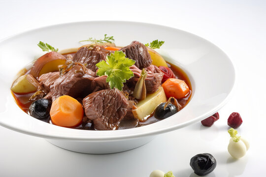 Carbonada - Stew made with beef, vegetables, and fruit, Generative AI food photo