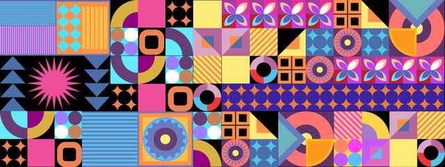 Fototapeta na wymiar Vector flat mosaic background with shapes colorful colourful