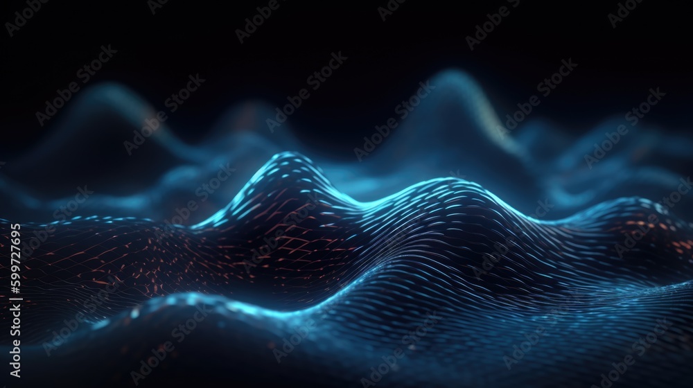 Poster 3d render of a modern background with a blue flowing particles wave design.generative ai aig21.