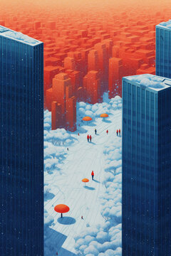 illustration of minimalist pointillism travel poster. AI generative