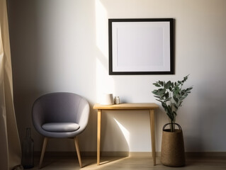 View of photo frame with interior home decor, Generative Ai