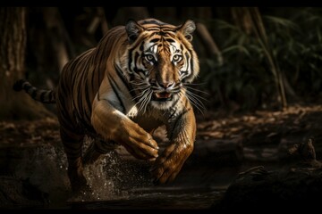 Beautiful and dangerous tiger in nature. AI generated, human enhanced