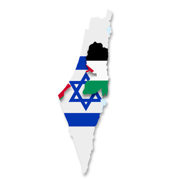 A Palestine Israel flag map with clipping path 3d illustration