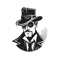 abstract character, vintage logo line art concept black and white color, hand drawn illustration