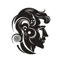 abstract character, vintage logo line art concept black and white color, hand drawn illustration