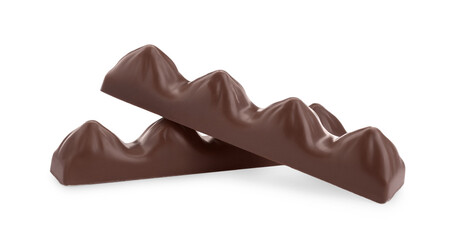 Sweet tasty chocolate bars on white background