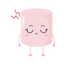 Vector illustration of marshmallow character with sad cute expression, cool, funny, marshmallow isolated on white background, simple minimal style, cute for mascot collection, emoticon. sad