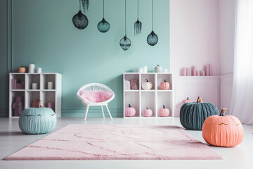 Generative AI Halloween display in pastel colors in living room