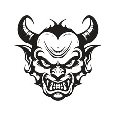 angry devil, vintage logo line art concept black and white color, hand drawn illustration