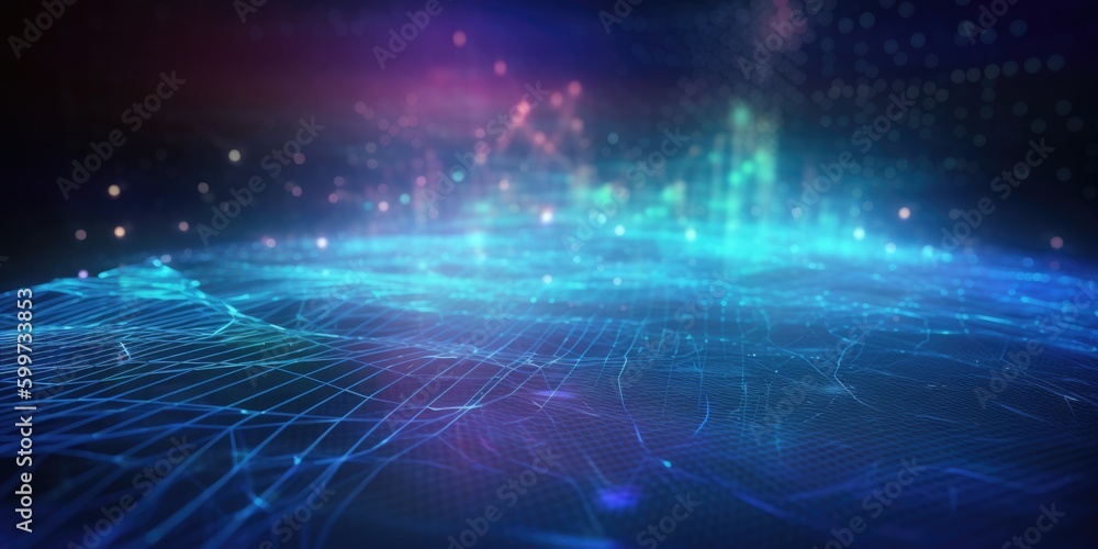 Poster perspective grid of network connection technology background. generative ai aig21.