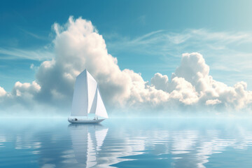  A sailboat and clouds in the water.