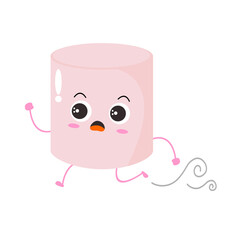Vector illustration of marshmallow character with curious cute expression, cool, funny, marshmallow isolated on white background, simple minimal style, for mascot collection, emoticon. run, panic, go