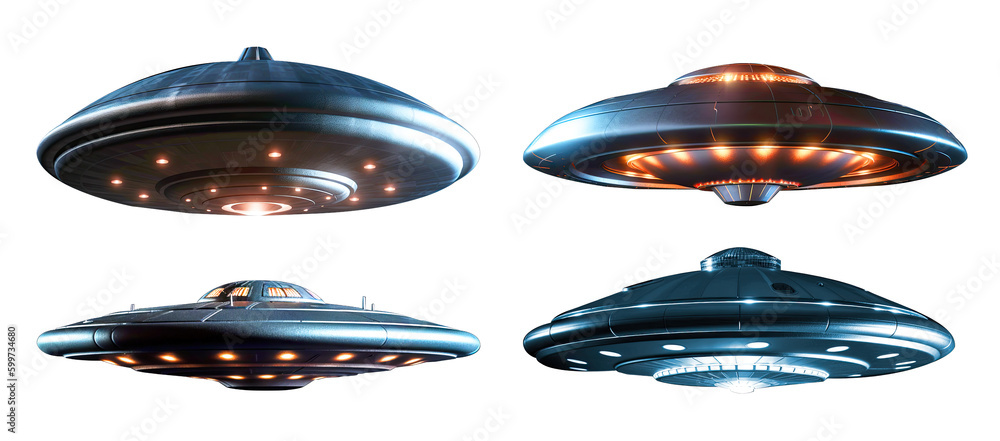 Wall mural ufo set isolated on transparent background - generative ai