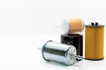 Set of filters for car isolated on white background selective focus