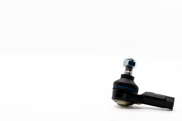 Tie rod end isolated on white background, selective focus, copy space