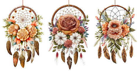Floral Dream Catcher Isolated on Transparent Background - Generative AI
 - obrazy, fototapety, plakaty