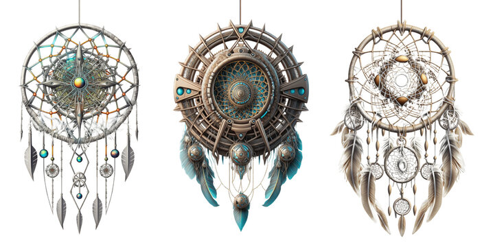 Cyberounk Dream Catcher Concept Isolated on Transparent Background - Generative AI
