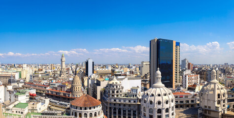 Panoramic cityscape and skyline view of Buenos Aires near 9 de Julio Avenue.