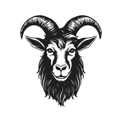angry goat, vintage logo line art concept black and white color, hand drawn illustration