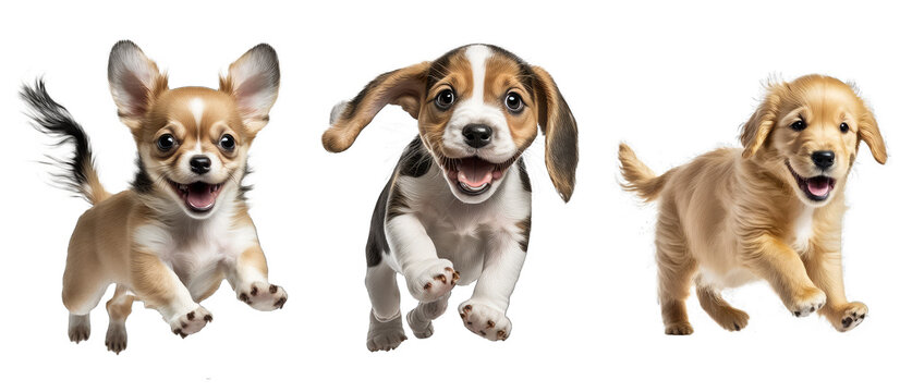 Happy Puppy Dog Running Set Isolated on Transparent Background - Generative AI
