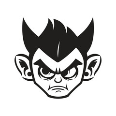 angry elf, vintage logo line art concept black and white color, hand drawn illustration