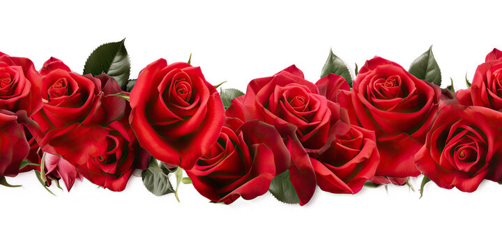 Red Roses Border Seamless Tile Isolated on Transparent Background - Generative AI
