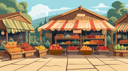 farmer's market with stalls of fresh fruits and vegetables - obrazy, fototapety, plakaty