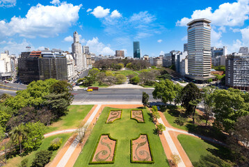 Panoramic view of Buenos Aires skyline from Clock Tower over financial center and Retiro district.