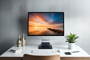 Computer monitor screen mock up isolated on concrete background