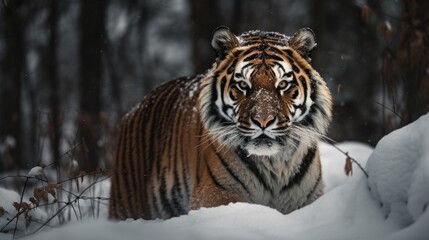 Fototapeta na wymiar Magnificent Siberian Tiger in Snow AI Generated Generative AI