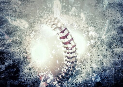 3d illustration of a baseball ball exploding and spewing smoke