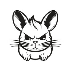angry rabbit, vintage logo line art concept black and white color, hand drawn illustration