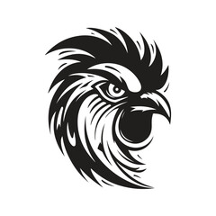 angry rooster, vintage logo line art concept black and white color, hand drawn illustration