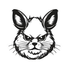 angry rabbit, vintage logo line art concept black and white color, hand drawn illustration