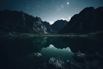 Foto op Plexiglas 山と湖、夜、Mountains and lakes、night © Xenobia Akynos