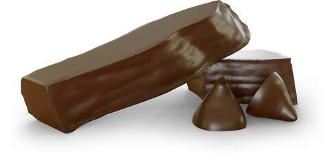 3D Render Chocolate Bar and Chocolate Chips