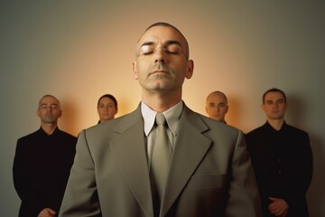 Portrait of a businessman in front of a group of business people