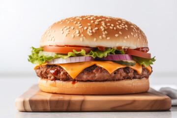 Hamburger on a white background. AI Generative.